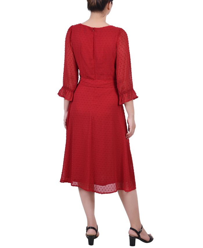 NY Collection Petite Belted Swiss Dot Dress Macy's