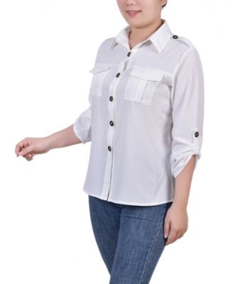 Petite 3/4 Sleeve Roll Tab Utility Blouse
