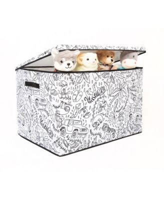 Kid&#39;s Coloring Jungle Print Large Lidded Trunk with Removable Divider and 4 Washable Markers Set