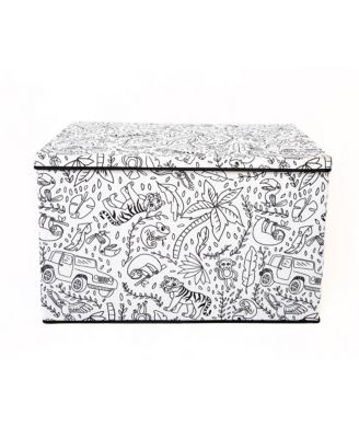 Kid&#39;s Coloring Jungle Print Large Lidded Trunk with Removable Divider and 4 Washable Markers Set