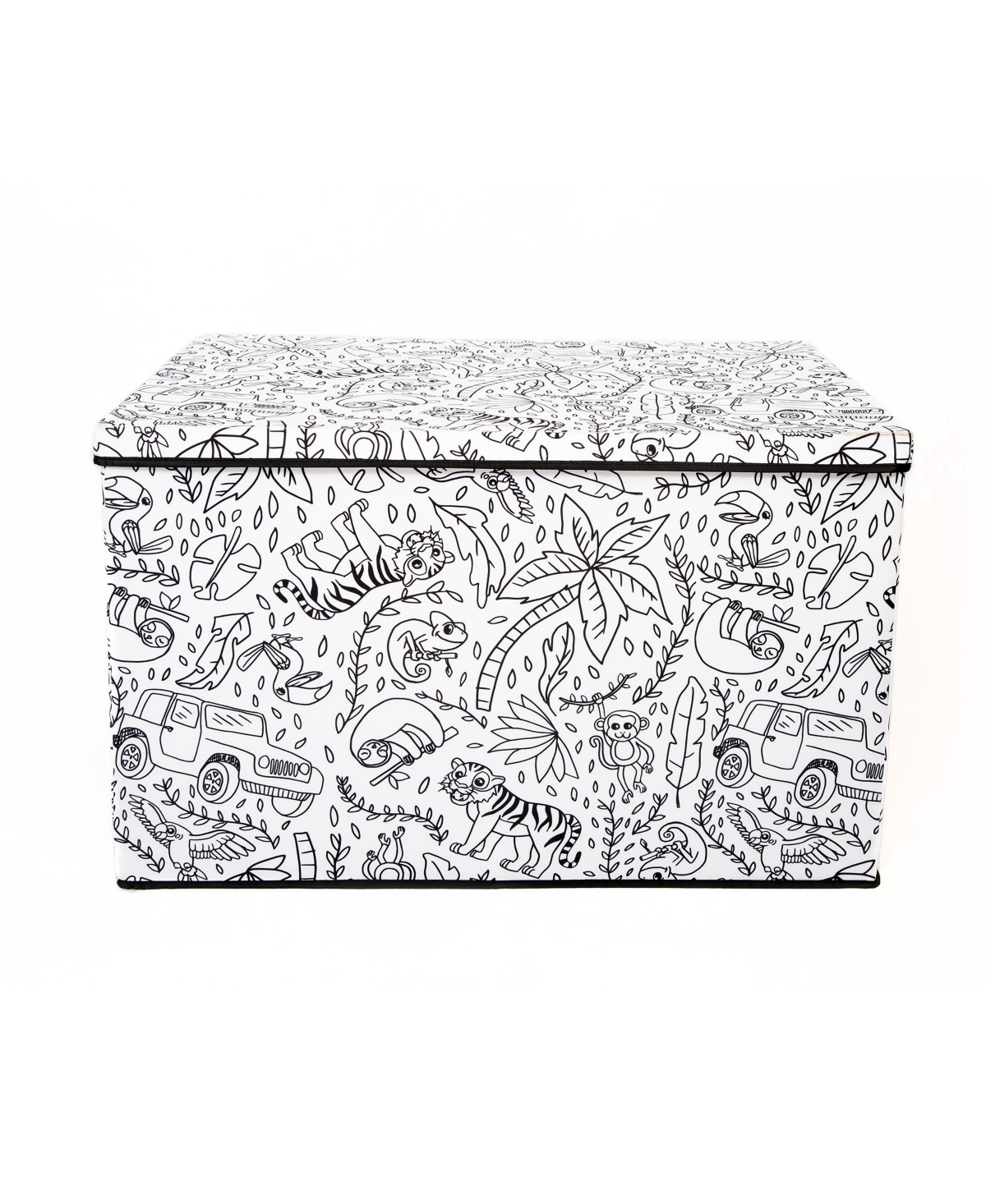 Baum Kid's Coloring Jungle Print Large Lidded Trunk With Removable Divider And 4 Washable Markers Set In Jungle Print