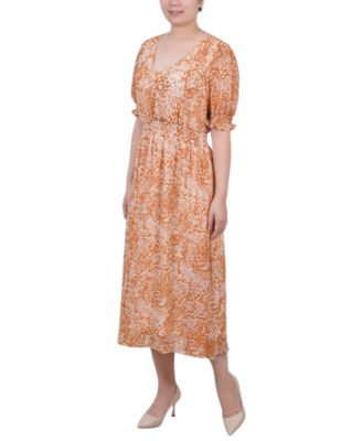 Petite Short Puff Sleeve Chiffon Dress