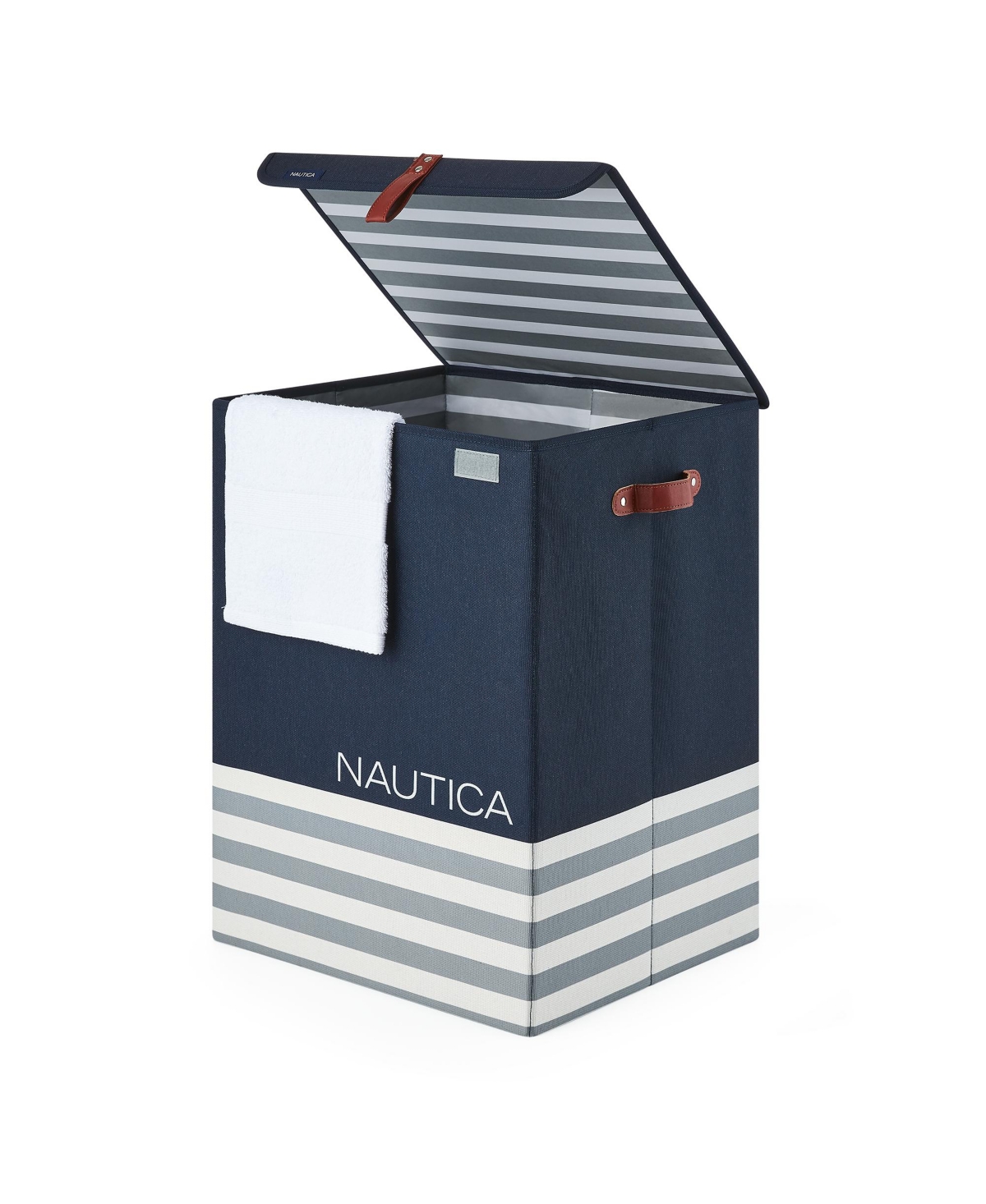 Nautica Folded Storage Cube Box Weave In Navy Stripe