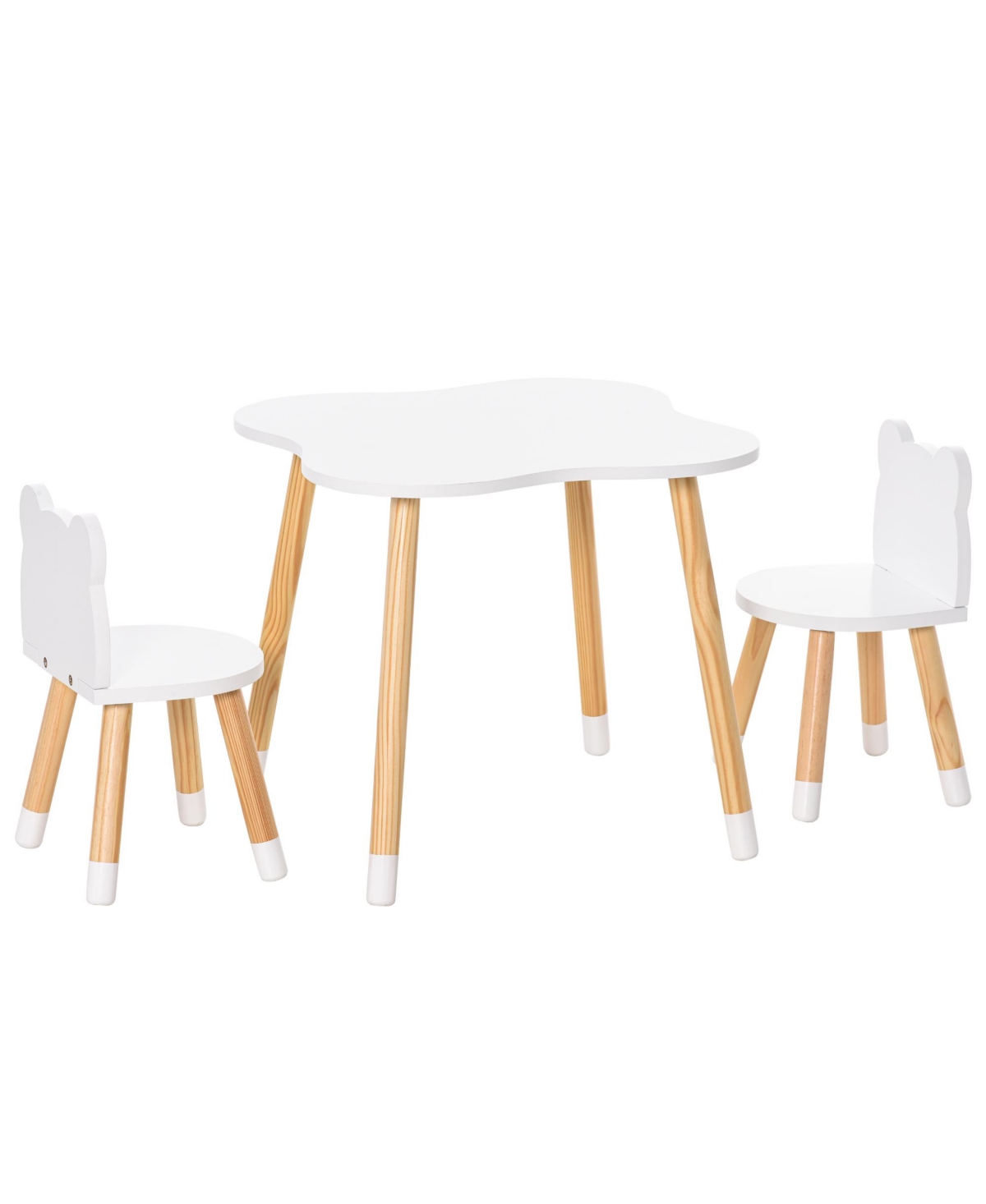 Qaba Kids Table and Chair Set for Arts, Meals, Wood,- White
