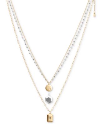 Lucky Brand - Two-Tone Pav&eacute; Geometric Layered Pendant Necklace, 17-1/4" + 2" extender