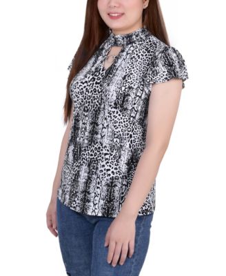 Petite Short Flutter Sleeve Mock Neck Top