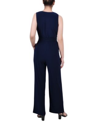 Petite Short Sleeveless Belted Jumpsuit