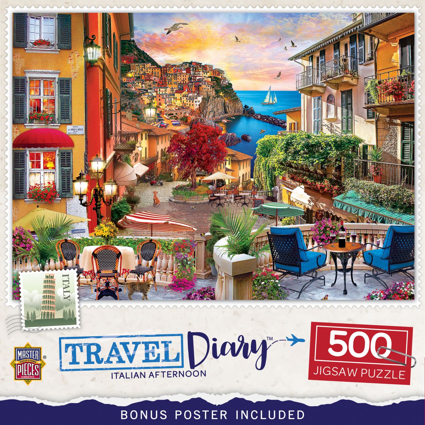 Детский пазл MasterPieces Puzzles Travel Diary - Italian Afternoon 500 Piece Jigsaw Puzzle, от 14 лет, цвет: Разноцветный — фото 1
