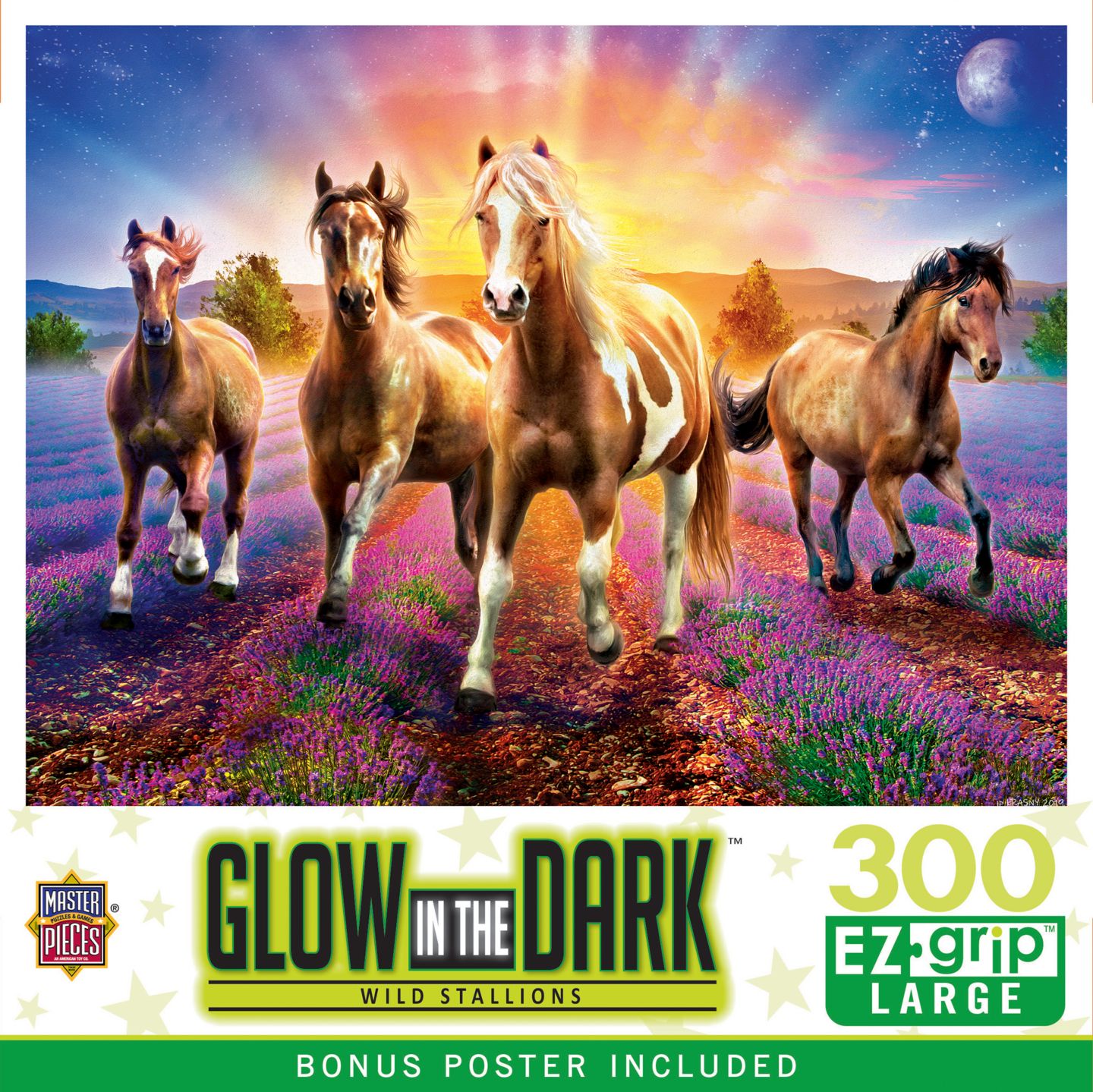Детский пазл MasterPieces Puzzles Glow-in-the-Dark Wild Stallions 300-Piece Puzzle, от 8 лет, цвет: Разноцветный — фото 1