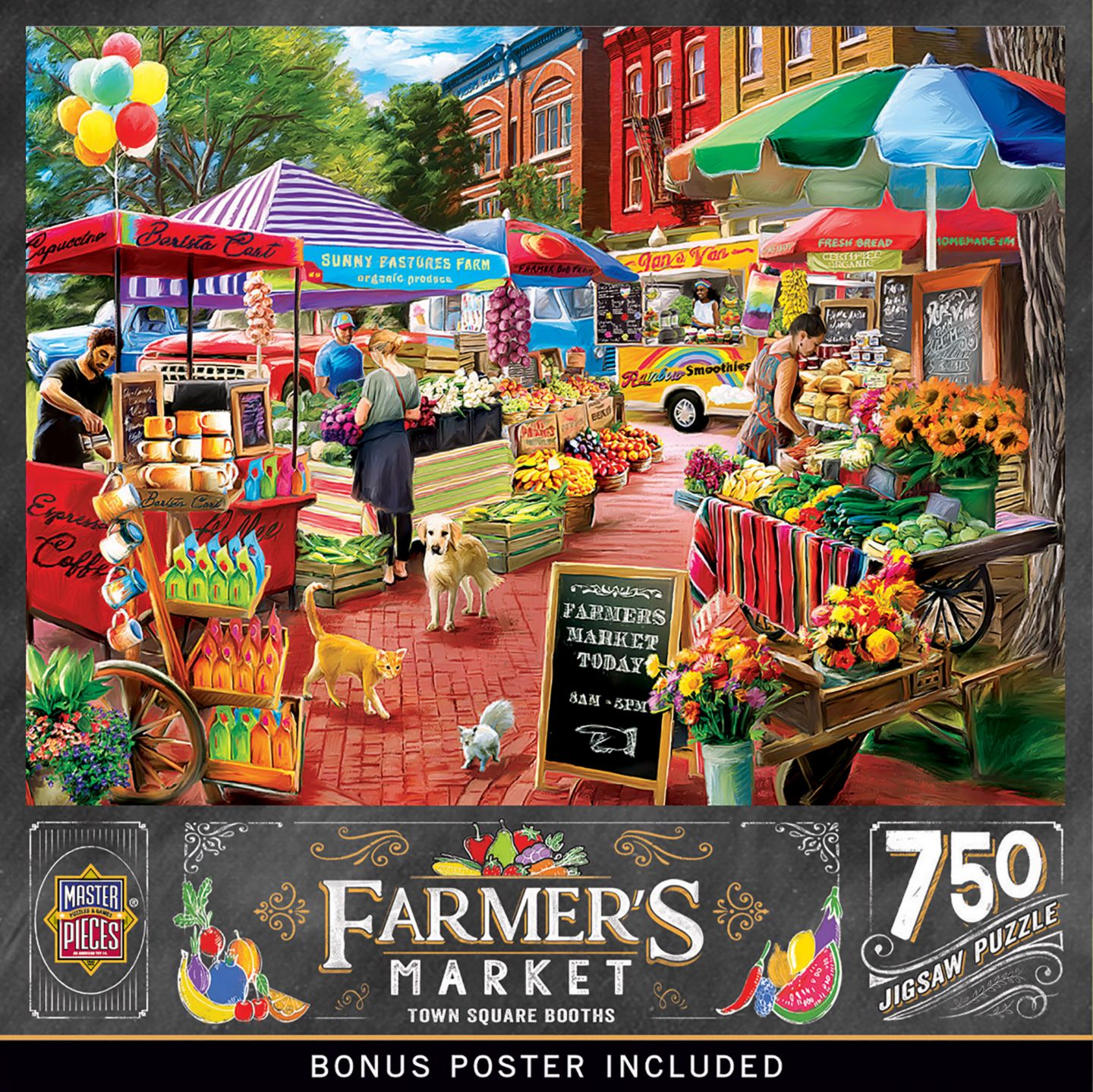 Детская игрушка MasterPieces Puzzles MasterPieces Farmer's Market - Town Square Booths 750 Piece Puzzle, цвет: Разноцветный — фото 1