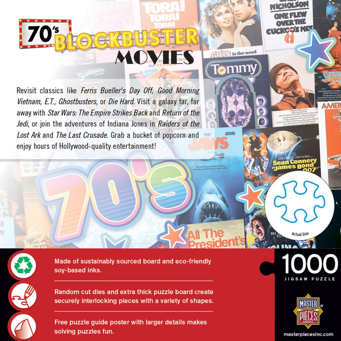 Детский пазл MasterPieces Puzzles 70's Blockbusters 1000-Piece Jigsaw Puzzle, Ages 14+, цвет: Разноцветный — фото 3