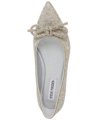 Steve Madden Elina-R embellished pointed flat shoe with bow in silver