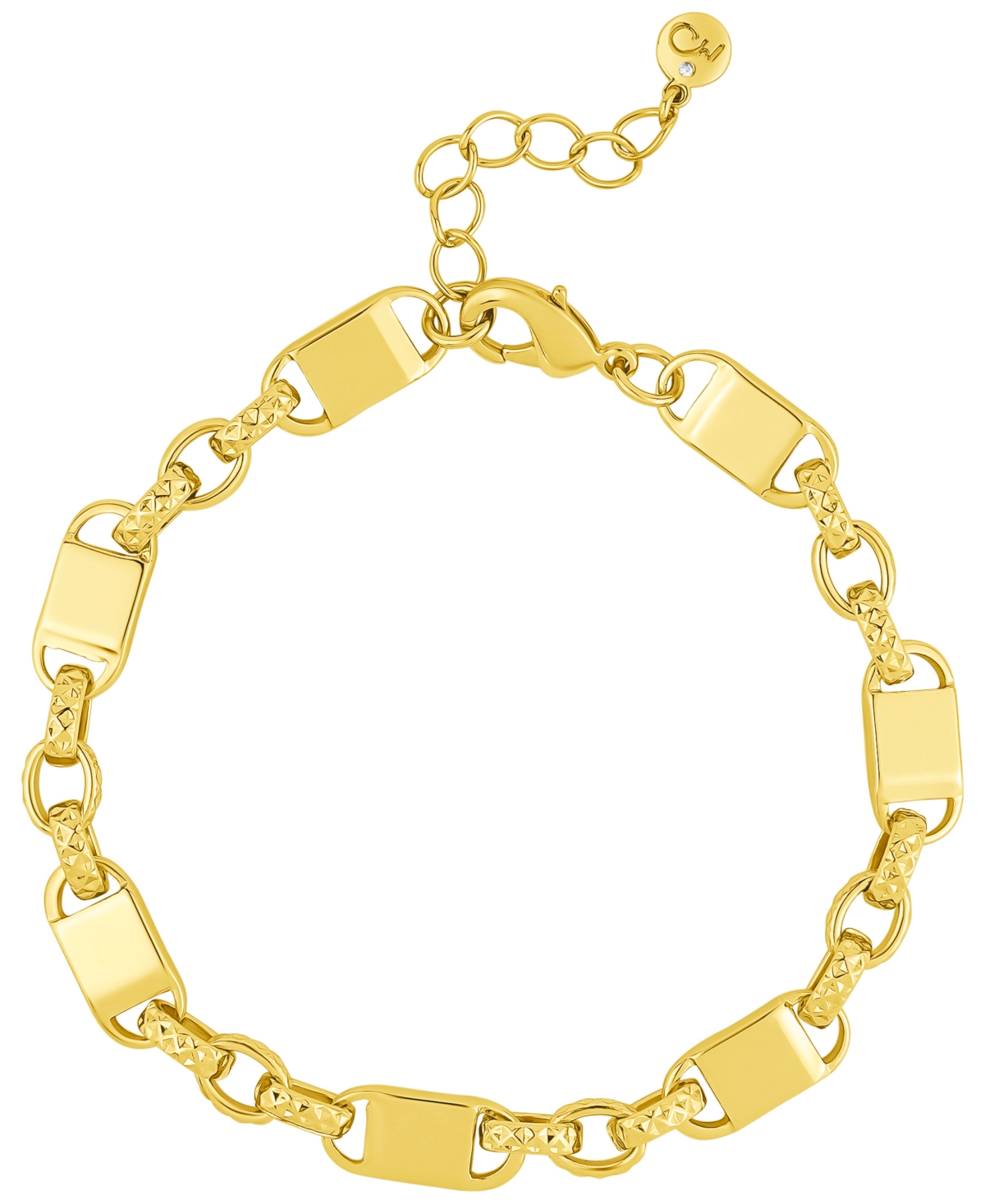 High Polished Square Link and Textured Link Chain Bracelet in 18K Gold Plated Brass - K Gold Plated