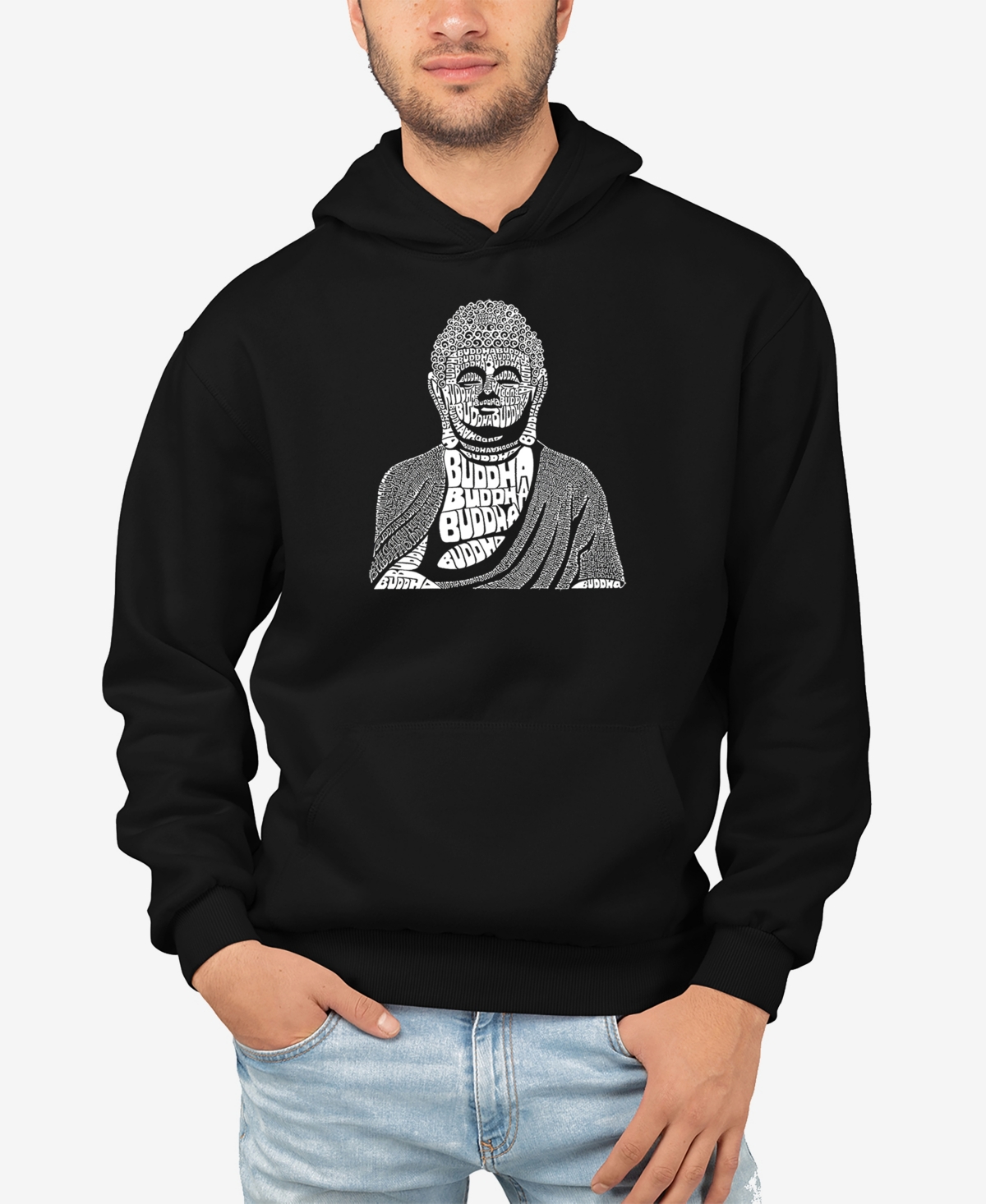 La Pop Art Men's Buddha Word Art Hooded Sweatshirt