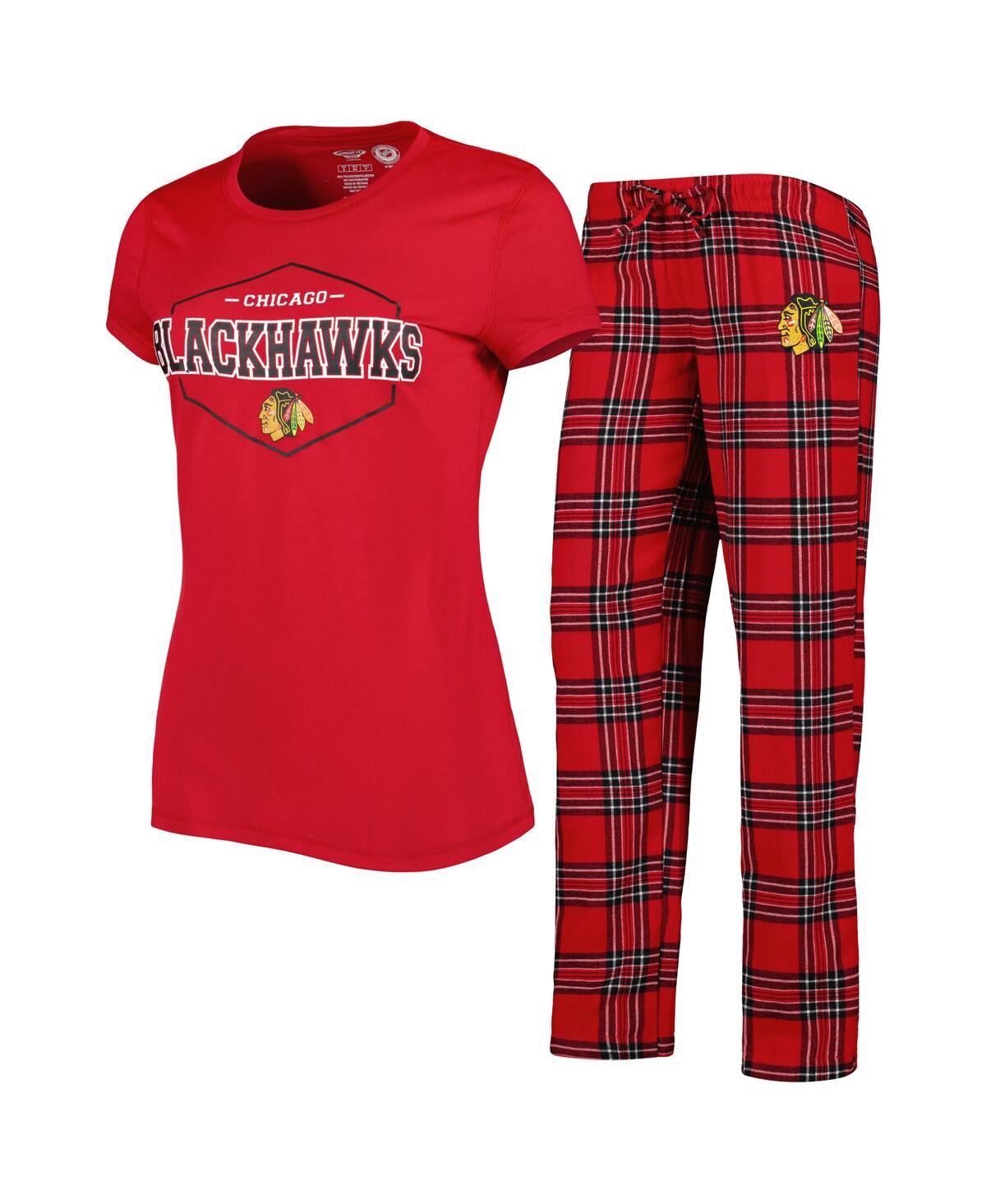 Concepts Sport Women's  Red, Black Chicago Blackhawks Badge T-shirt And Pants Sleep Set In Red,black