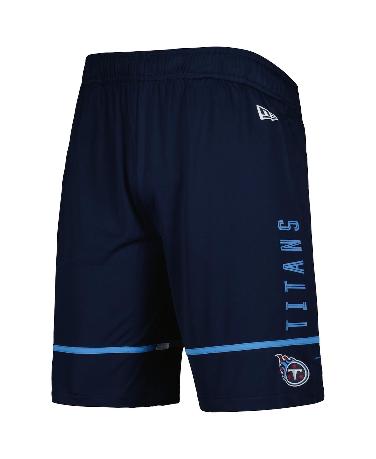 NEW ERA MEN'S NEW ERA NAVY TENNESSEE TITANS COMBINE AUTHENTIC RUSHER TRAINING SHORTS 