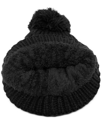 Cable Pom Beanie with Sherpa Lining