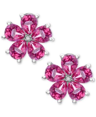 Swiss Blue Topaz (3-1/3 ct. t.w.) & Diamond Accent Flower Stud Earrings in Sterling Silver (Also in Pink Topaz)