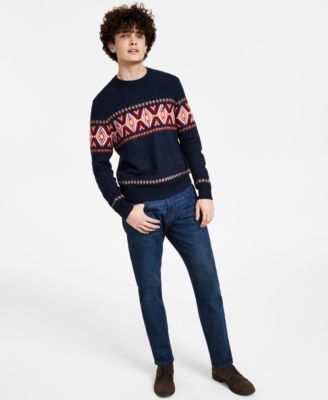 Mens Fair Isle Sweater Vintage Straight Fit Stretch Jeans Separates