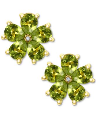 Peridot (3-1/3 ct. t.w.) & Diamond Accent Flower Stud Earrings in 14k Gold-Plated Sterling Silver 