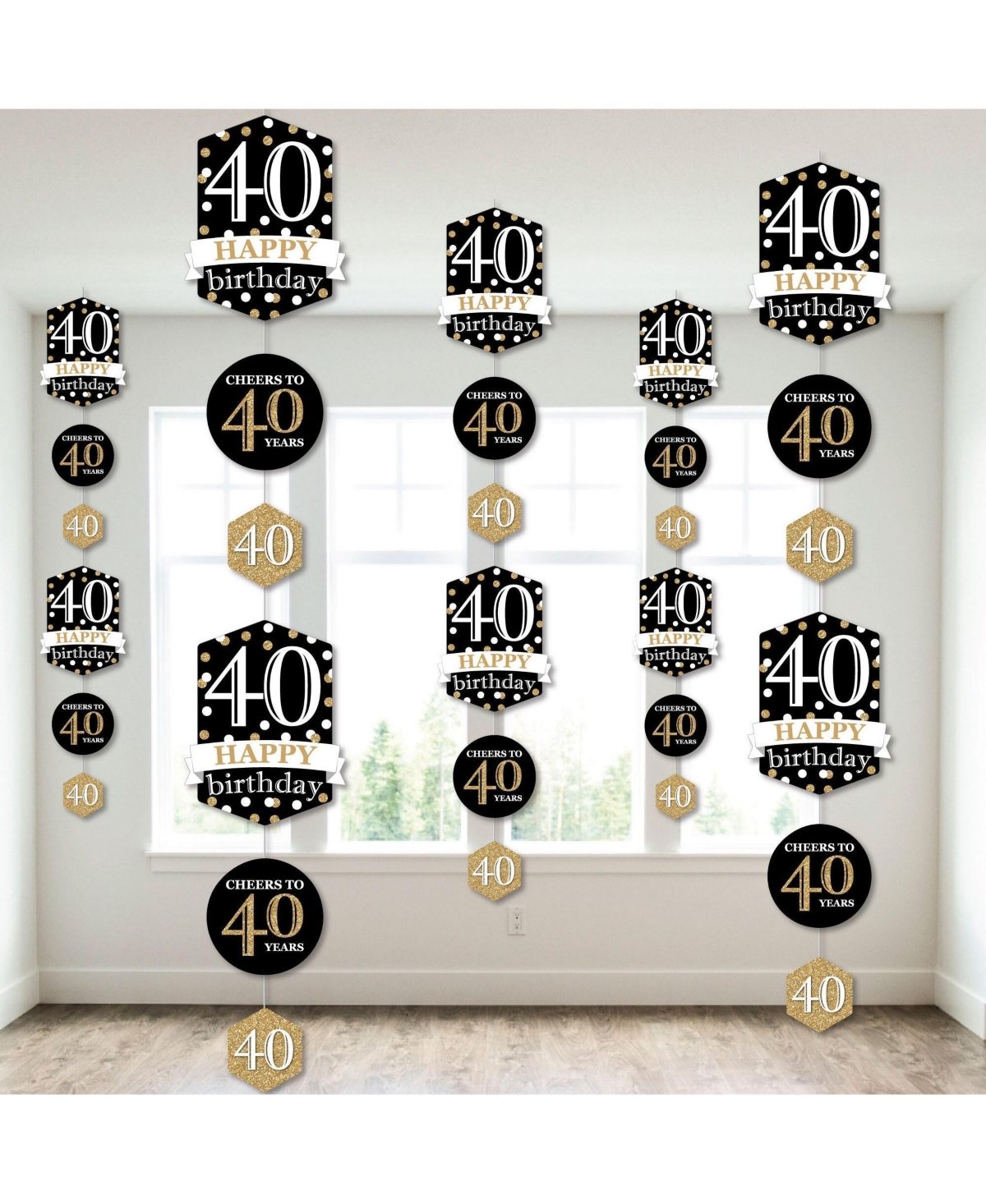 Adult 40th Birthday - Gold - Birthday Party Hanging Vertical Decor - 30 Pieces