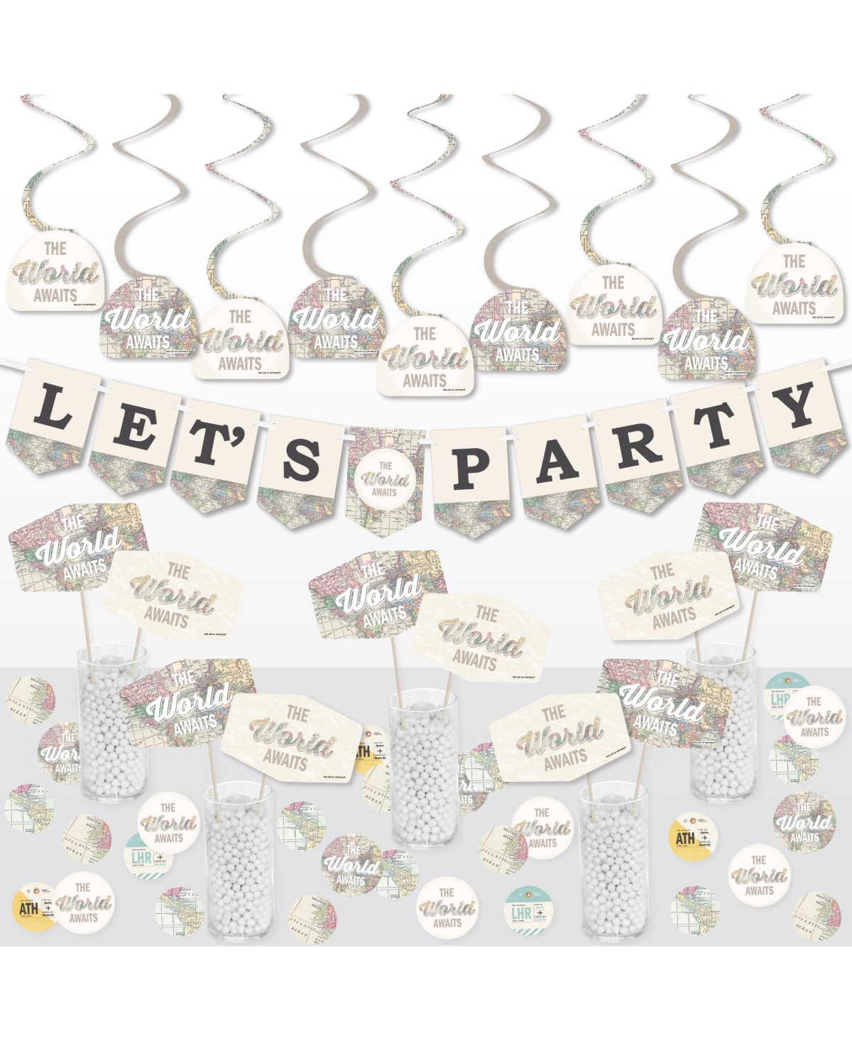 Big Dot of Happiness World Awaits - Travel Themed Party Supplies Decoration Kit - Decor Galore Party Pack - 51 Pieces