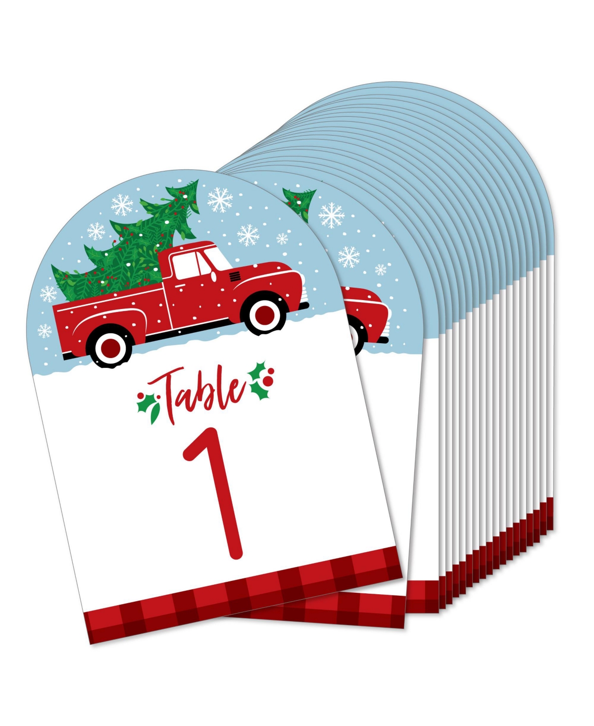 Merry Little Christmas Tree Party Double-Sided 5 x 7 Table Numbers 1-20
