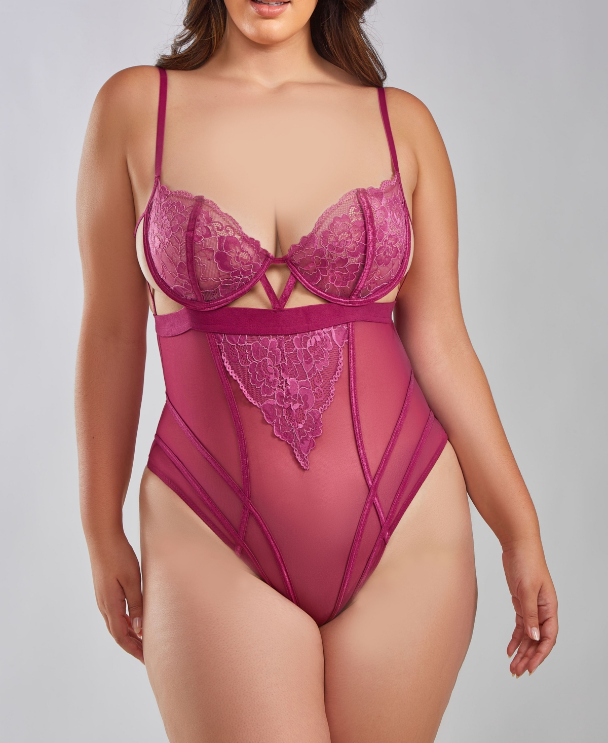 ICOLLECTION ICOLLECTION RUBY PLUS SIZE UNDERWIRE LACE BRA CAGED FRONT TEDDY