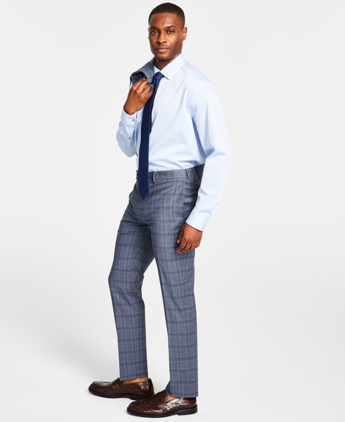 Calvin Klein Men's Slim-fit Wool Stretch Suit Pants In Grey Blue | ModeSens