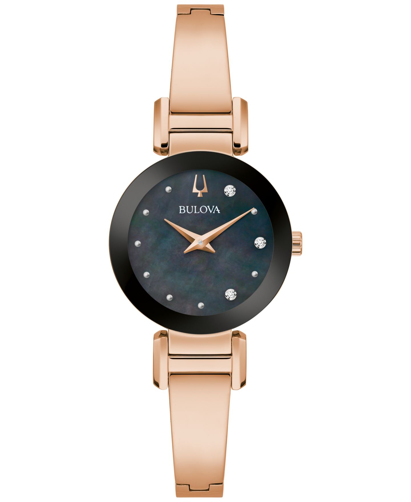 Женские часы Bulova x Marc Anthony Modern Diamond Accent Rose Gold-Tone Stainless Steel Bangle Bracelet Watch 26mm — фото 1