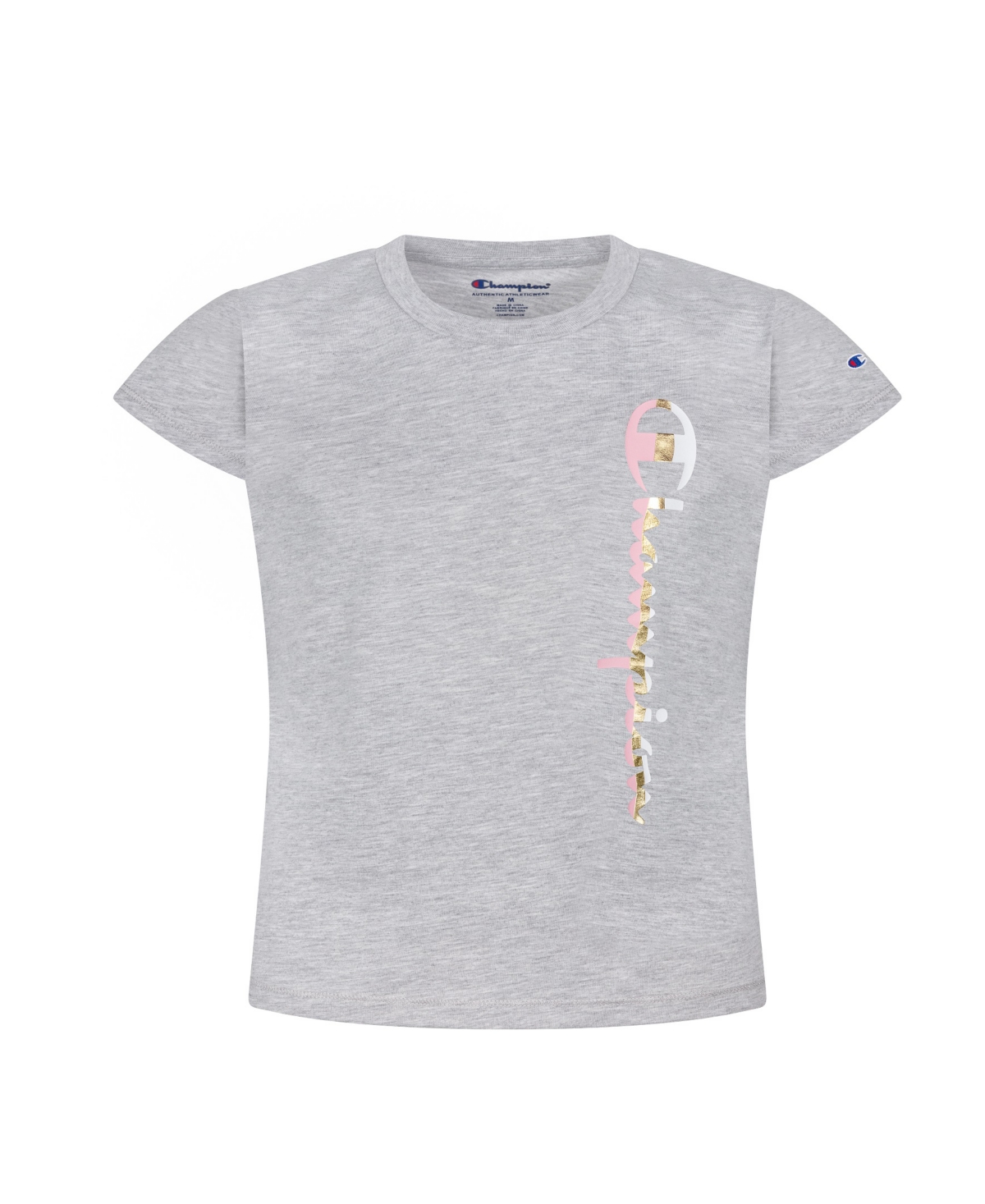 Champion Kids' Toddler Girls Color Block Script With Foil Graphic T-shirt In Oxford Heather