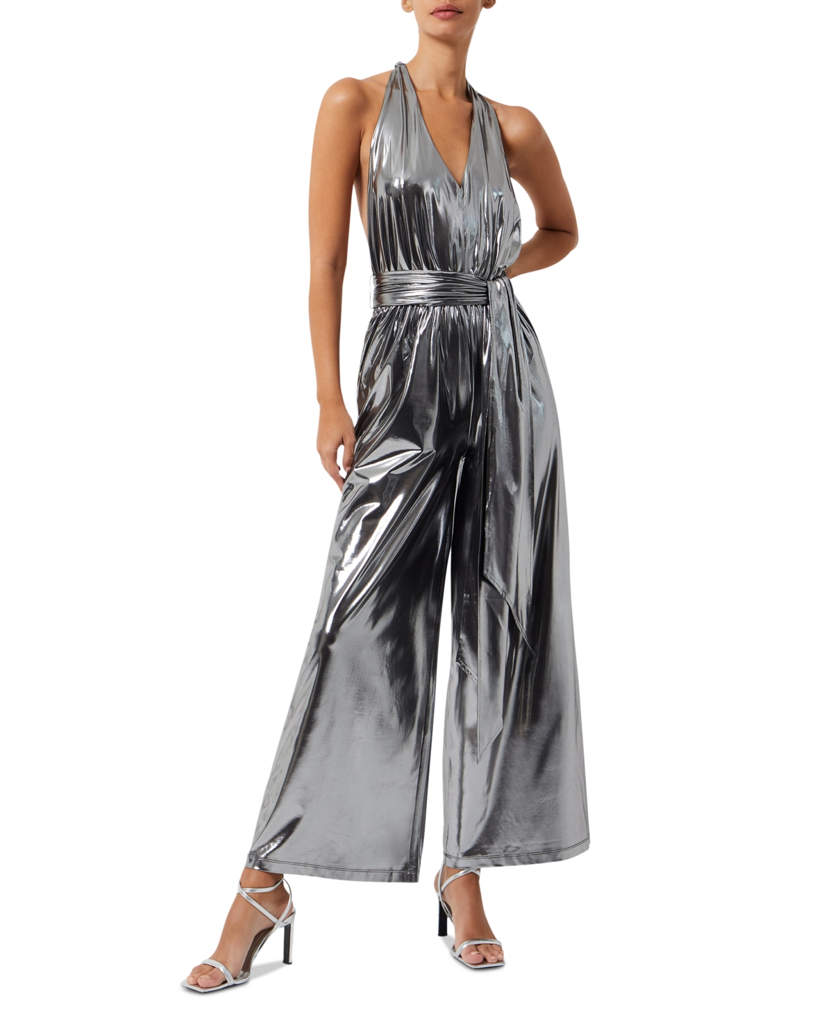 FRENCH CONNECTION WOMEN'S RONJA LIQUID METALLIC BACKLESS WIDE-LEG JUMPSUIT