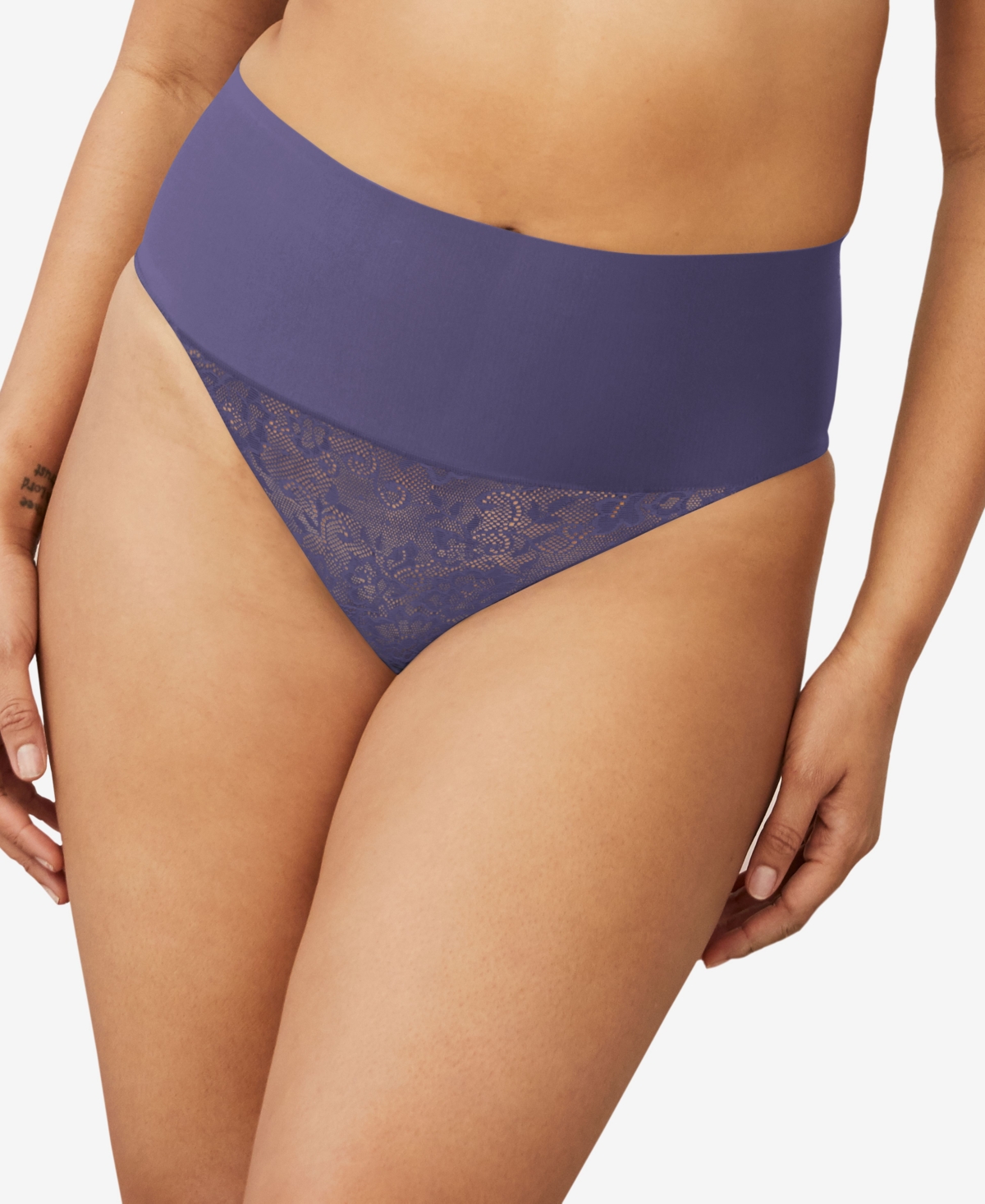 Maidenform Tame Your Tummy Lace Thong Dm0049 In Purple Aura Lace