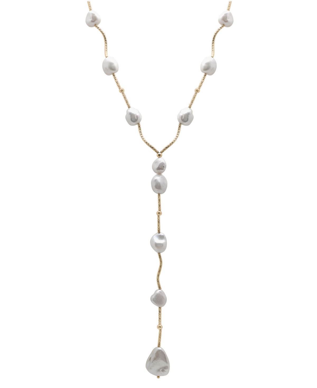 Macy's Cultured Freshwater Pearl (8x10mm, 10x12mm, 12x20mm) Lariat Necklace In 14k Gold-plated Sterling Sil In Gold Over Sterling Silver