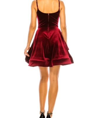 Juniors' Sleeveless Velvet A-Line Dress