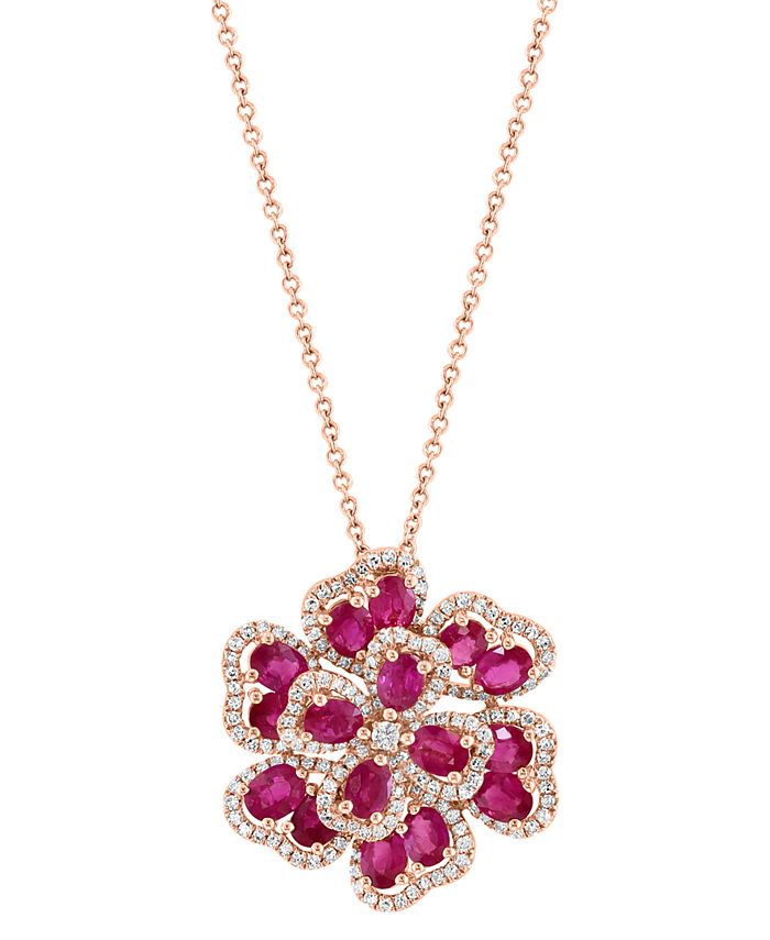 EFFY Collection EFFY® Ruby (33/4 ct. t.w.) & Diamond (5/8 ct. t.w.) Flower 18"Pendant Necklace