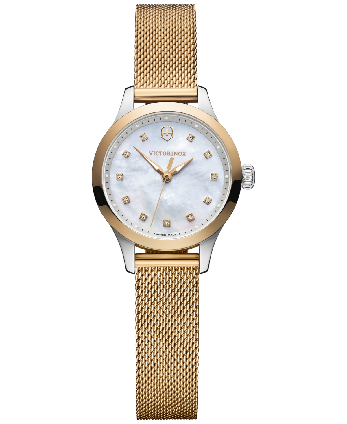Victorinox Women's Alliance Gold Pvd Stainless Steel Mesh Bracelet Watch 28mm In Mother-of-pearl