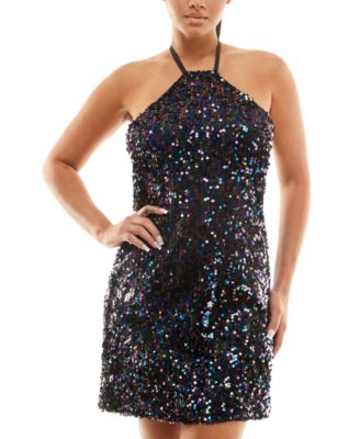 Jolt - Juniors' Sequin-Embellished Sleeveless Halter-Style Mini Dress