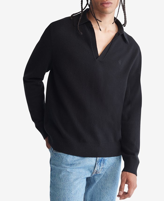 Calvin Klein Men's Open V-Neck Polo Sweater & Reviews - Sweaters - Men -  Macy's