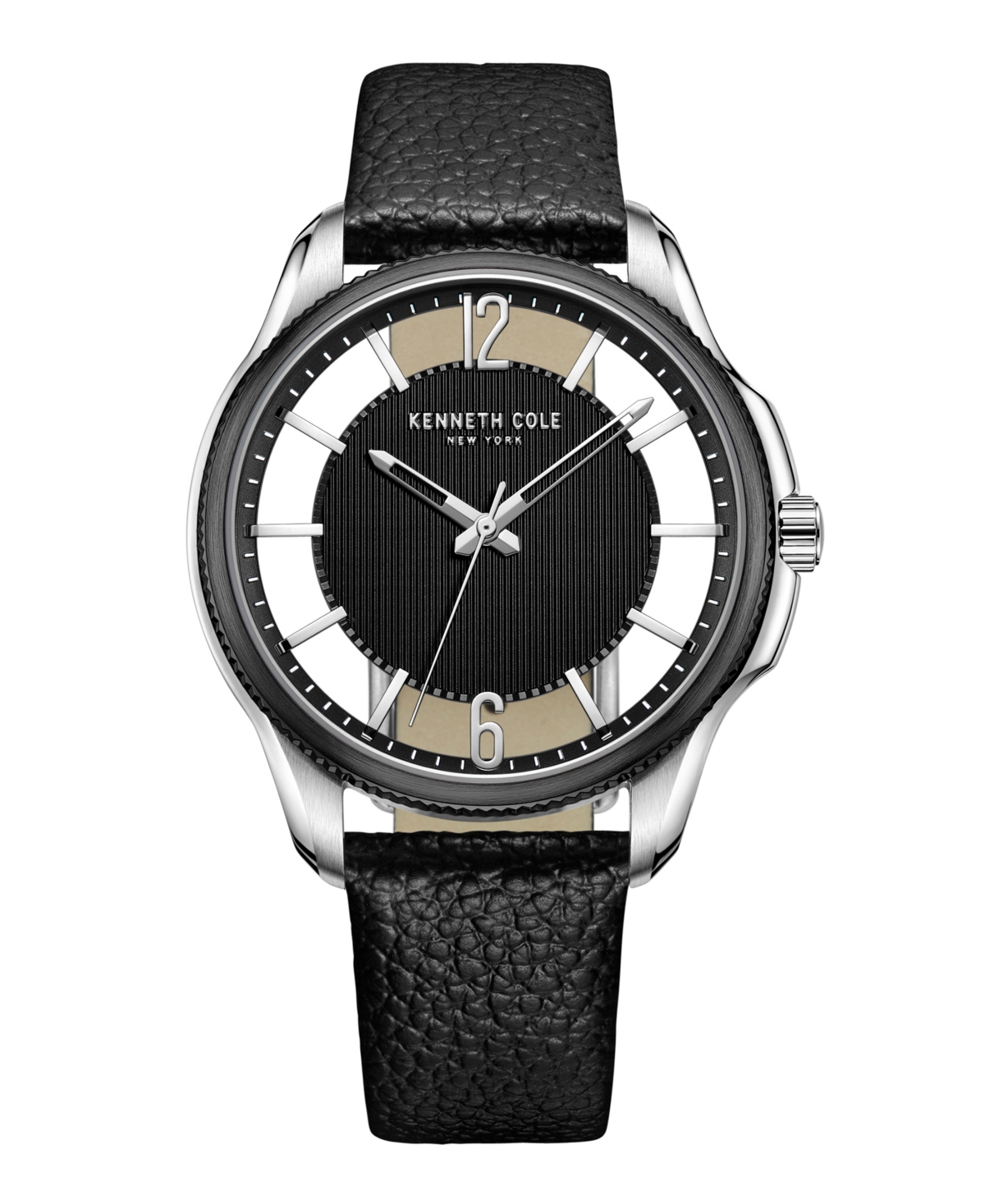 Men's Transparency Dial Black Genuine Leather Strap Watch 42mm - Black