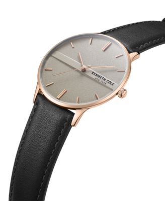 Men's Modern Classic Black Genuine Leather Strap Watch 42mm