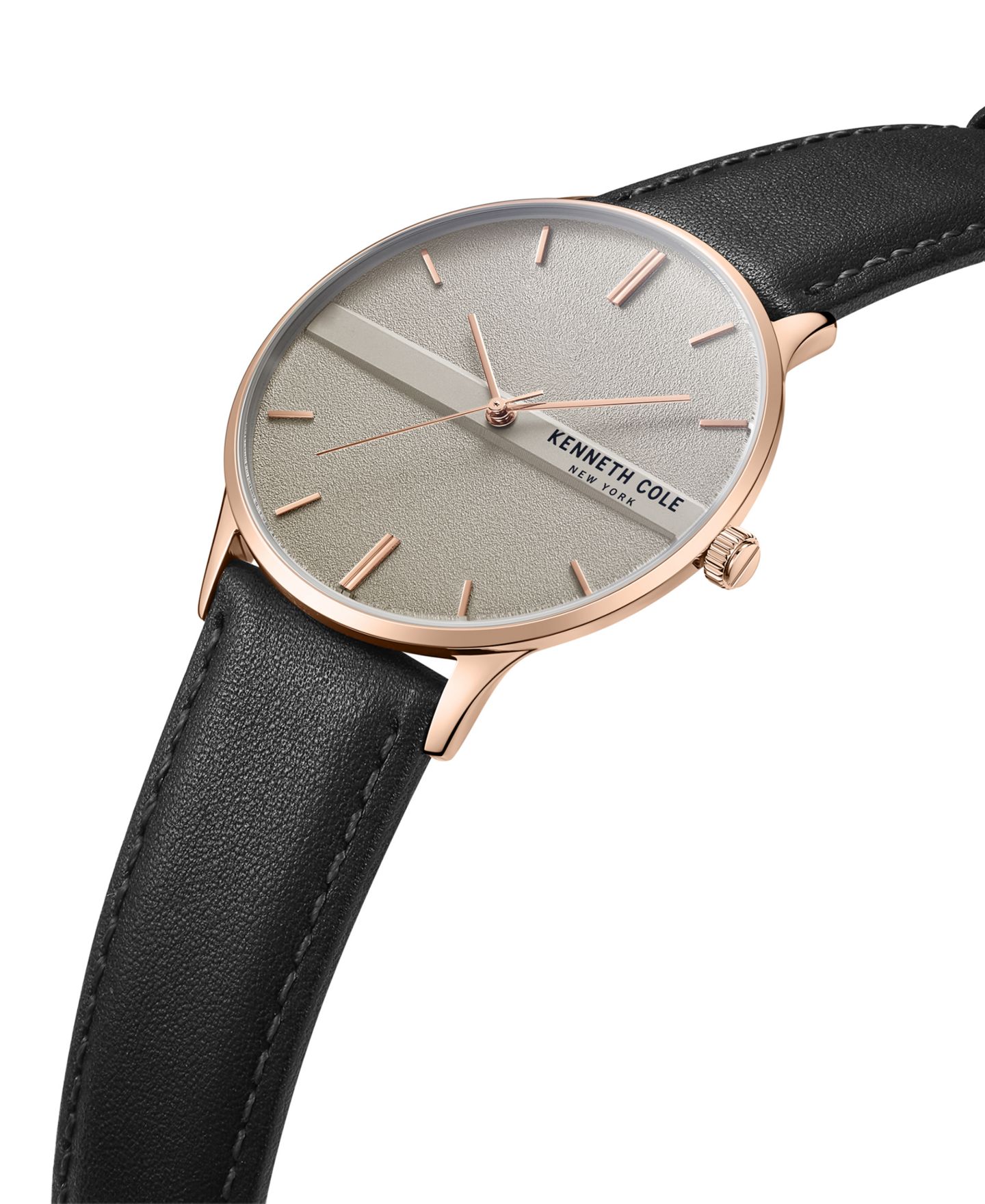 Мужские часы Kenneth Cole New York Modern Classic Black Genuine Leather Strap Watch 42mm — фото 2