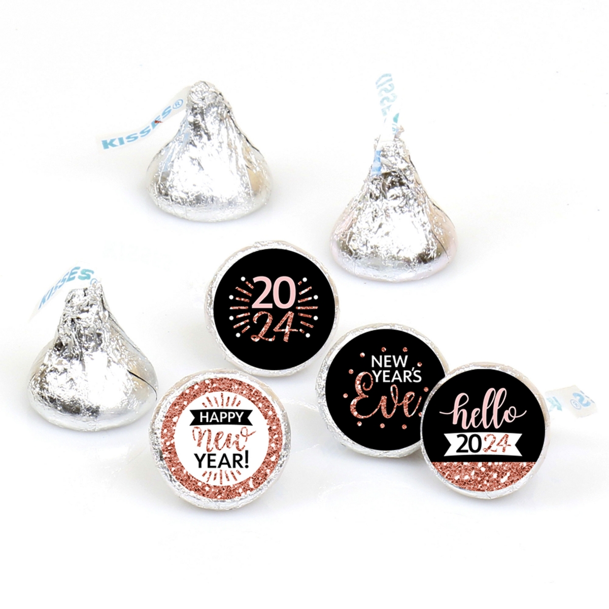 Rose Gold Happy New Year - 2023 Round Candy Sticker Favors (1 sheet of 108)