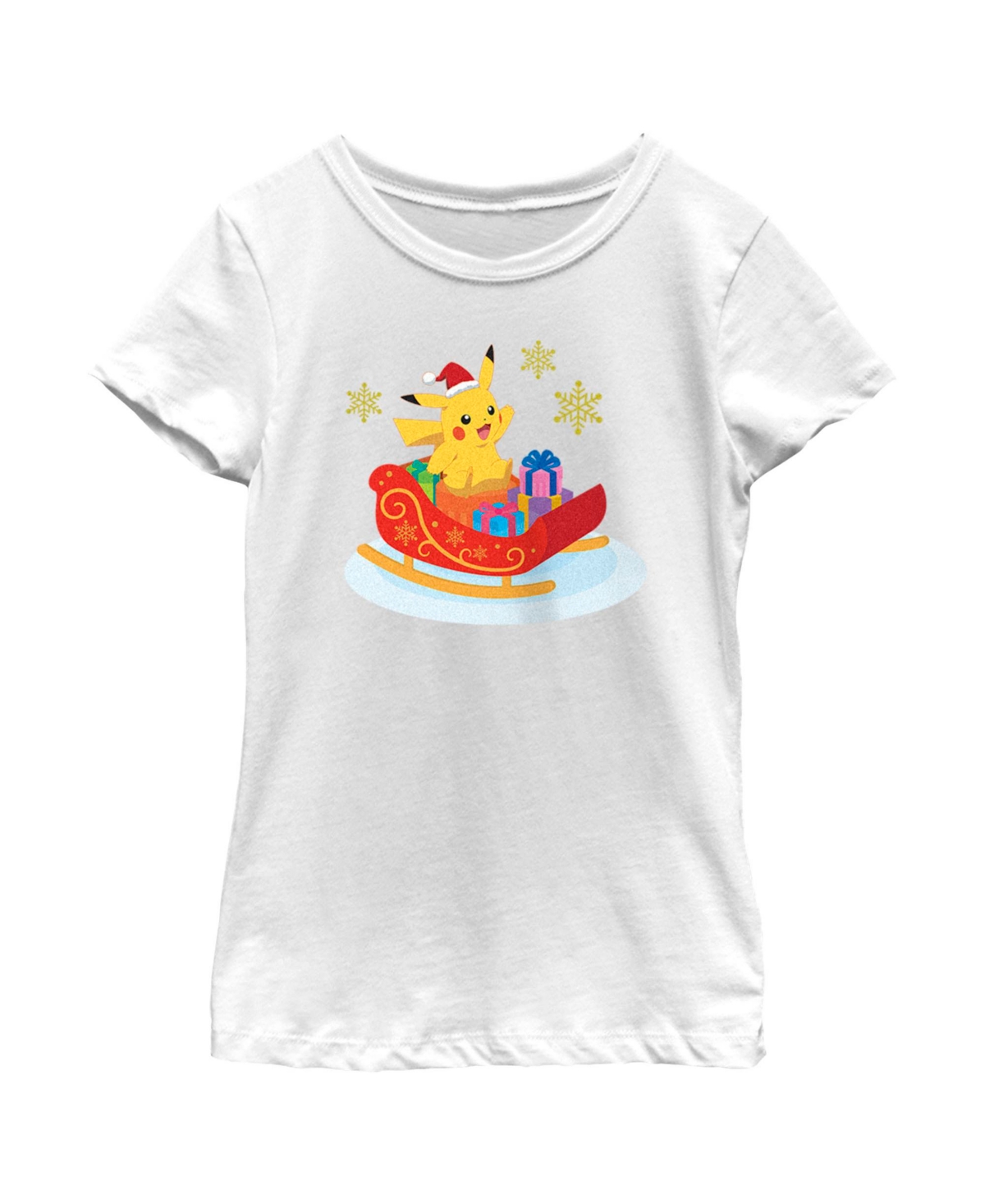 size large Girl's Pokemon Christmas Pikachu Sleigh Child T-Shirt