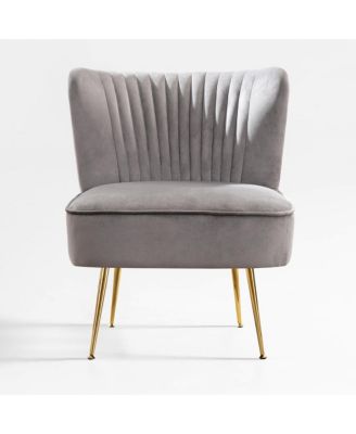 25" Wide  Velvet Upholstered Tufted, Metal Legs Accent Chair