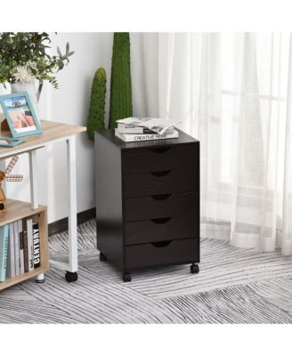 5 Drawer Filing Cabinet Home Office Mobile Storage Organizer Brown
