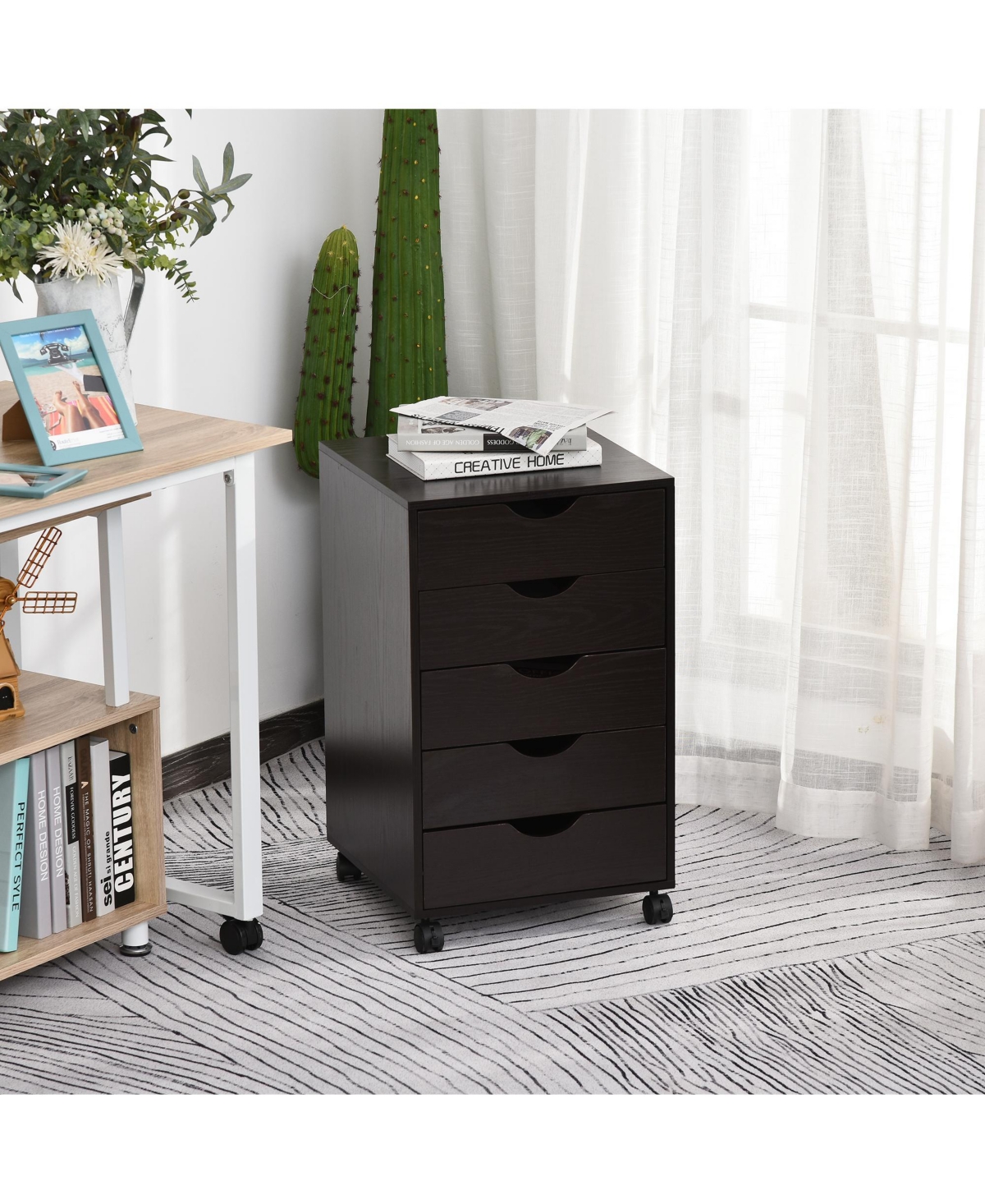 Homcom 5 Drawer Filing Cabinet Home Office Mobile Storage Organizer Brown