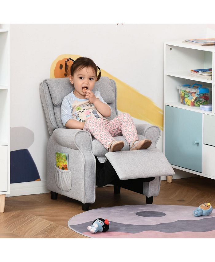 Qaba Kids Recliner Adjustable Armchair Sofa, Soft Sponge Cushion, Grey ...