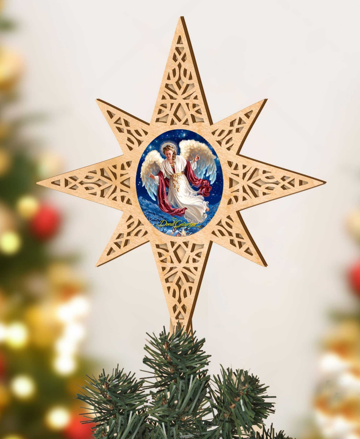 Angel of Peace Wooden Tree Topper - Multi Color