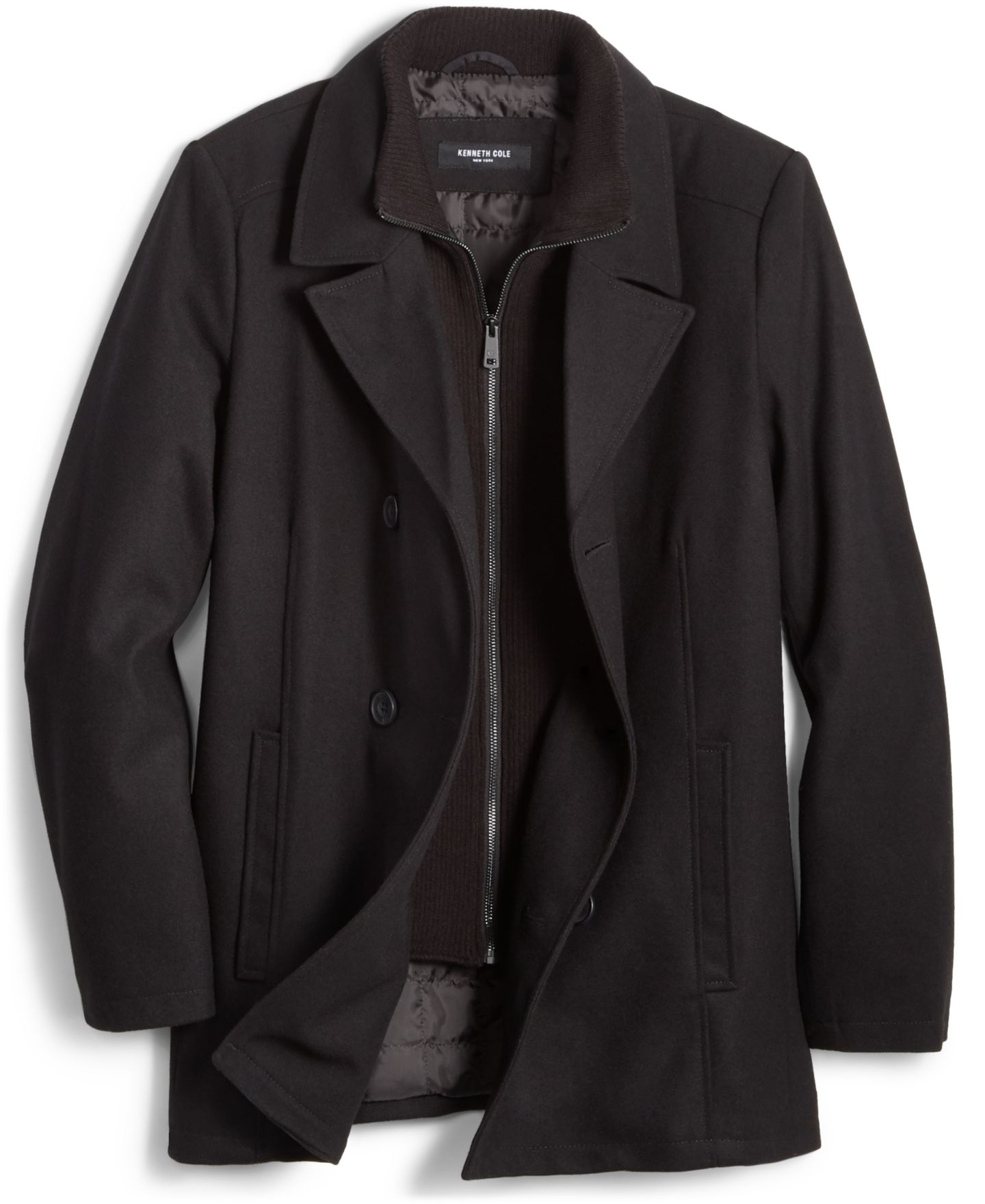 Мужское пальто Kenneth Cole Wool Blend Peacoat with Bib, цвет: Чёрный — фото 7